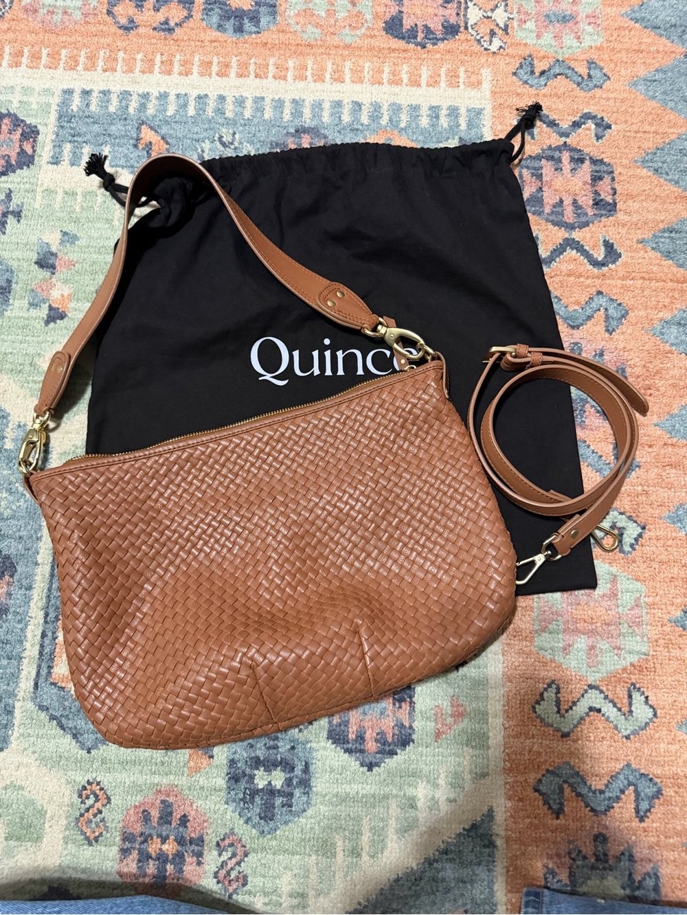 Quince Woven Leather Shoulder Bag in Cognac Brown - Picture 2 of 7